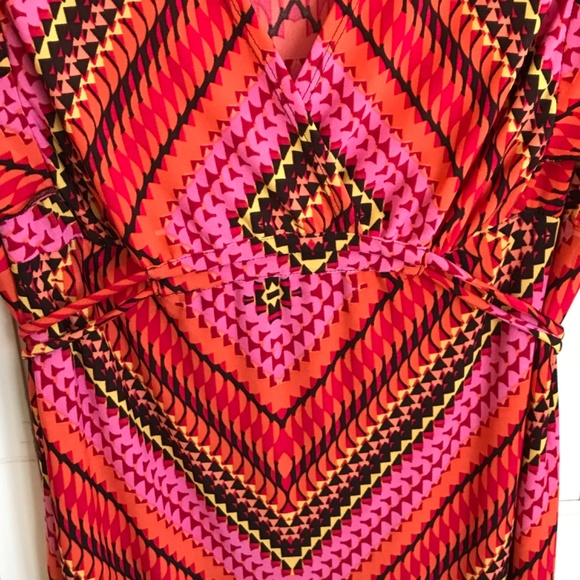 EN FOCUS Maxi Dress Pink Black Retro V Neck Kimono Sleeve Women’s Plus Size 14W - Picture 4 of 16